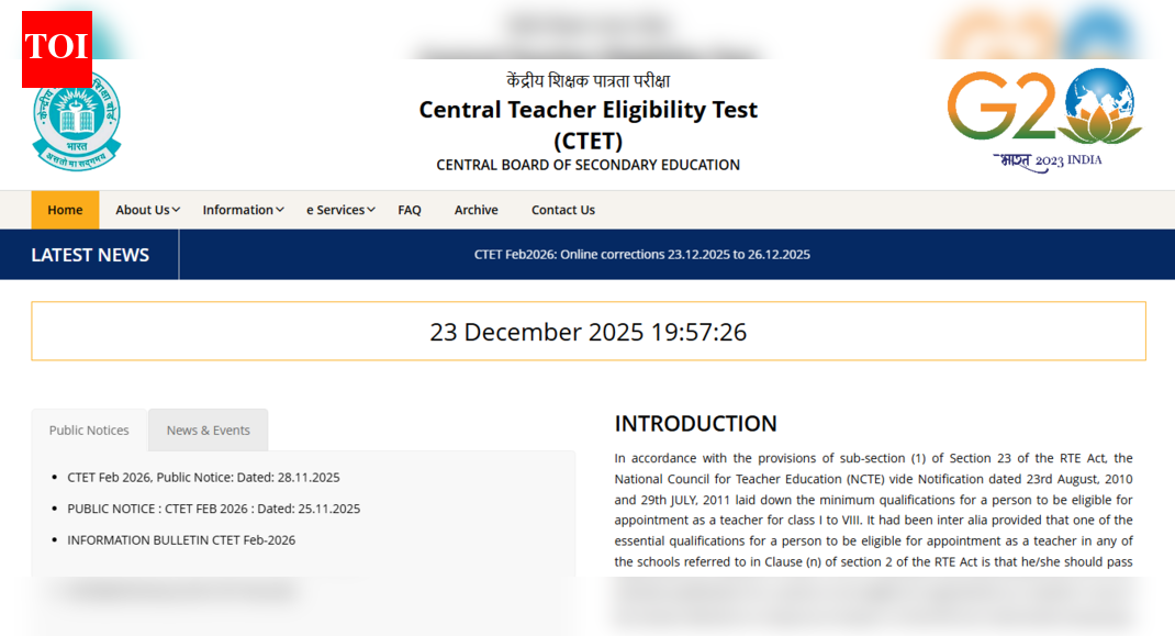 CBSE CTET February 2026 correction window opens at ctet.nic.in: Check direct link and list of editable fields here
