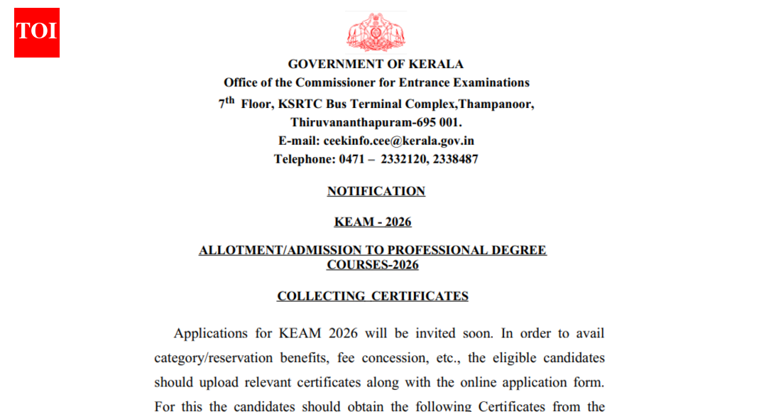 KEAM 2026 registration to begin soon: CEE Kerala releases list of documents required to apply online