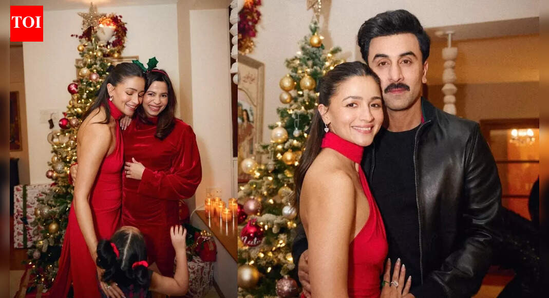 Ranbir Kapoor, Alia Bhatt make a gorgeous couple as they celebrate Christmas with family, don’t miss little Raha clinging on to her mother – PICS inside | Hindi Movie News
