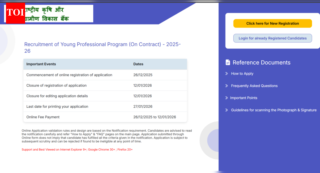 NABARD YP application process 2025 started at nabard.org: Direct link to apply here