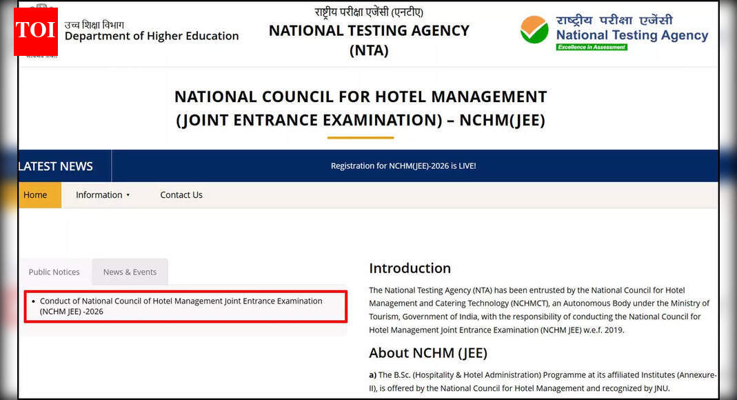 NCHM JEE 2026 notification released by NTA, applications open today at nchm.gov.in for hospitality aspirants; apply here