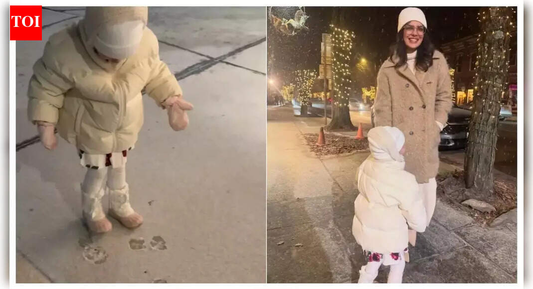 Priyanka Chopra’s daughter Malti Marie’s pure joy on seeing her footprints in the snow spreads holiday cheer like no other – Watch
