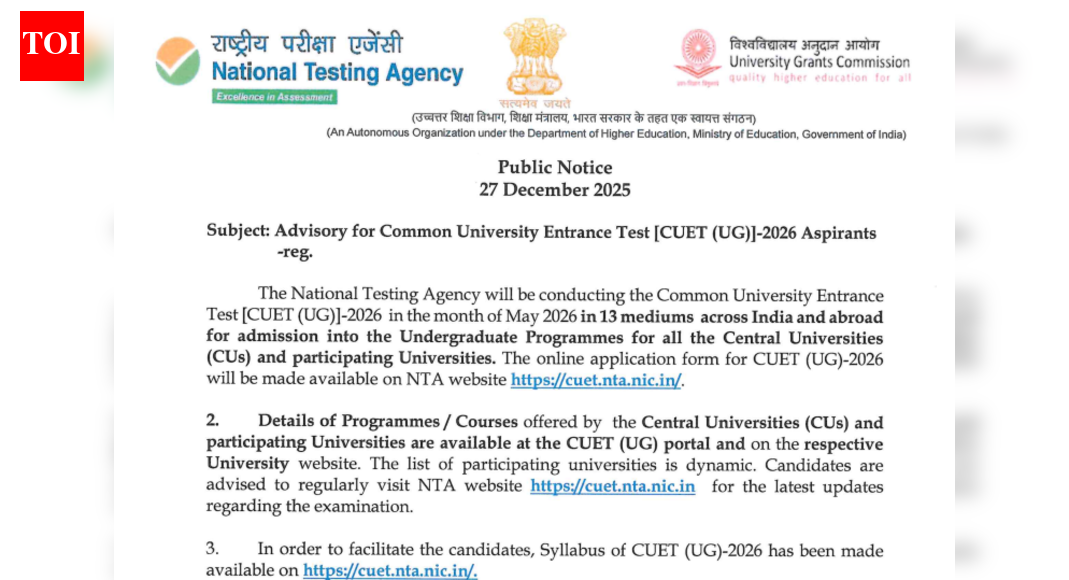 CUET UG 2026: NTA issues important advisory ahead of May exam; check details here