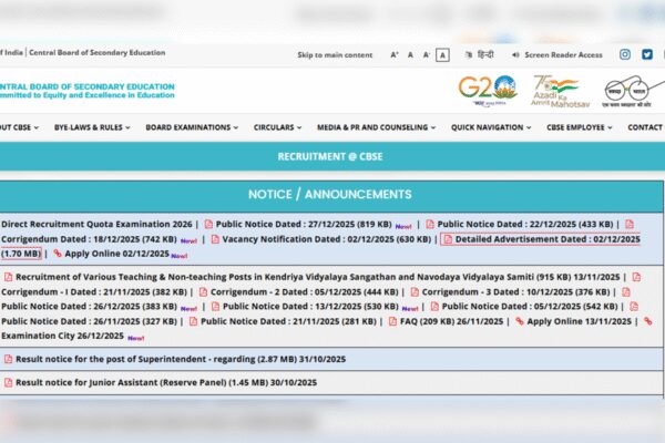 CBSE Direct Recruitment Quota exam 2026: Application correction window opens tomorrow for Group A, B, C posts; check list of editable fields