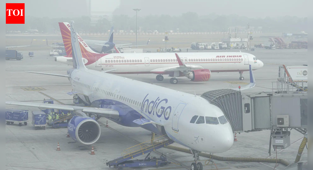 NEW DELHI: The ministry of civil aviation on Monday issued a travel advisory after multiple flights were delayed due to a thick layer of smog and fog in northern parts of India.The ministry shared customer support numbers of various airlines and said, “Due to fog conditions across parts of Northern India, flight operations at select airports may be impacted, leading to possible delays.””Passengers are advised to stay updated through official airline communication channels, allow additional time for airport arrival and check-in procedures, and plan their travel accordingly,” it added.Airlines closely monitoring situationMeanwhile, various airlines issued travel advisory and urged flyers to check flight status before heading to airports.”Foggy conditions are present across Delhi and several airports in northern India this morning. If reduced visibility conditions persist, flight departures and arrivals may be impacted as the day progresses. We are closely monitoring the situation and are making operational adjustments wherever required to keep journeys moving as smoothly as possible,” IndiGo said.”We recommend checking your latest flight status before leaving for the airport here . As fog may also affect road traffic, keeping a little additional time in hand for your drive may help make your journey more comfortable. Should there be any changes to your flight, timely updates will be shared on your registered contact details and through our digital channels. Our teams remain attentive and ready to assist, and we will continue to keep you informed as conditions evolve. Here’s hoping for clearer skies soon,” it added.Additionally, Air India said that it has “taken proactive steps to minimise disruptions.” Delhi airport operating under CAT III conditionsMeanwhile, Delhi airport said that flight operations are currently being conducted under CAT III conditions due to dense fog, which may which may result in delays and cancellations.”Flight operations are currently being carried out under CAT III conditions due to dense fog, which may lead to delays or cancellations. Our ground teams are on-site and actively assisting passengers to ensure a smooth travel experience,” It said.”For the latest flight updates, please reach out to your respective airlines. We sincerely regret for any inconvenience caused,” it added.AQI hits 402This comes as Delhi woke up to a chilly morning on Monday with air quality deteriorating as the city’s Air Quality Index (AQI) touched 402 at 8 am, slipping into the “severe” category, according to the Central Pollution Control Board (CPCB).Also Read| Delhi air pollution: City slips into ‘severe’ category as AQI hits 403; ‘orange alert’ issued for dense fogFor comparison, the city recorded an AQI of 390 at 4 pm on Sunday, placing it in the ‘very poor’ category. According to the CPCB, several areas across the city recorded worse air quality, with AQI levels exceeding 400.Anand Vihar recorded an AQI of 455, while Bawana registered 411. Several other locations across the capital also witnessed severe pollution levels. Areas such as Wazirpur (443), Rohini (442), Punjabi Bagh (426), and Patparganj (431) saw further deterioration in air quality, settling in the ‘severe’ category, according to CPCB data.However, some areas of the city had relatively better air quality than others, yet still fell into the ‘very poor’ category. For instance, Dwarka Sector 8 recorded an AQI of 400, falling in the ‘very poor’ category, according to CPCB data. IGI Airport T3 (318), IIT Delhi (358), and Najafgarh (353) also recorded similar results, entering the ‘very poor’ category.Additionally, a dense fog blanketed the city, sharply reducing visibility. Many motorists were seen driving with their headlights on, while the conditions were causing discomfort for residents. In Anand Vihar, thick fog settled amid poor air quality. Similar foggy conditions were also witnessed in several areas, including Dhaula Kuan, Akshardham, Dwarka, and Kartavya Path this morning.About the AuthorTOI News DeskThe TOI News Desk comprises a dedicated and tireless team of journalists who operate around the clock to deliver the most current and comprehensive news and updates to the readers of The Times of India worldwide. With an unwavering commitment to excellence in journalism, our team is at the forefront of gathering, verifying, and presenting breaking news, in-depth analysis, and insightful reports on a wide range of topics. The TOI News Desk is your trusted source for staying informed and connected to the ever-evolving global landscape, ensuring that our readers are equipped with the latest developments that matter most.”Read MoreEnd of ArticleFollow Us On Social MediaVideos“Violence Being Used to Stop Polls”: Ex-Spy Lucky Bisht on Bangladesh KillingsOwaisi Urges Protection of Bangladesh Minorities Ahead of February Polls‘Love Jihad Claim False’: UP Woman Speaks Out After Bajrang Dal Crashes BirthdayUnnao Rape Case: Activists Protest Outside Delhi High Court Over Sengar BailShashi Tharoor Responds To Digvijaya Singh, Says Congress Needs Discipline, Not Lessons From RSSPakistan FM Says Islamabad Will Proactively Rebuild Relations With Bangladesh Post PollsHadi Killing: Dhaka Police Say Main Accused Escaped to India via MeghalayaPakistan FM Ishaq Dar Admits India Hit Nur Khan Air Base In Operation Sindoor Strikes‘Advised Me To Hide In Bunker’: Pak President Zardari On Op Sindoor, Responds To PM Modi’s WarningIndian Army Intensifies Anti-Terror Ops In J&K To Flush Out Pak Terrorists Amid Chillai Kalan123Photostories10 countries with the highest number of snake species in the worldHow to make South Indian Spinach Idli for breakfastCeleb babies who broke the internet with their arrival in 2025Gadar, Border, Masti; Bollywood sequels that turned one film into sequelsDisturbing facts about common things in your homeHow to use AI to create romantic couple poses and pictures: 5 effective prompts5 Bangkok facts you probably didn’t knowTV soaps that went off air in 2025: ‘Bade Achhe Lagte Hain 4’ to ‘Suman Indori’Is foul-smelling poop a symptom of cancer?TV celebrities who passed away in 2025: From Satish Shah to Achyut Potdar123Hot PicksKuwait NYEPAN-Aadhaar linkingJeffrey EpsteinGold rate todayIncome Tax RefundIndian Railways fareBank Holidays DecemberTop TrendingMatt Hardy and Reby Sky Net WorthTravis KelcePatrick MahomesRobert Kraft & Gayle Benson Net WorthAjit PawarWayne GretzkyPatrick MahomesNavjot Singh SidhuChloe KimNew York Yankees