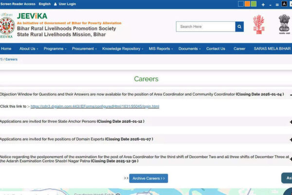 Bihar Jeevika answer key 2025 released, objection window open for Area and Community Coordinator posts; check direct link here