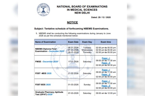 NBEMS releases tentative exam schedule 2026 for various medical courses: Check dates here