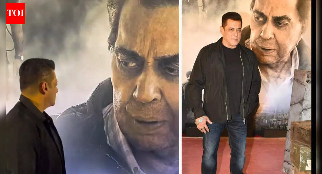 ‘Ikkis’ screening: Salman Khan gets emotional as he pauses by Dharmendra’s poster – Watch |