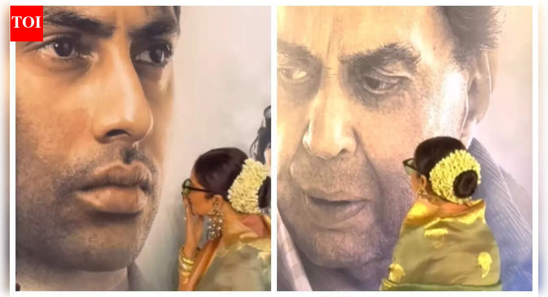 Rekha KISSES Amitabh Bachchan’s grandson Agastya Nanda’s poster; bows before late Dharmendra’s poster at ‘Ikkis’ special screening – WATCH