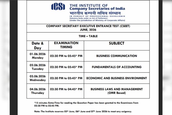 ICSI CSEET June timetable 2026 released at icsi.edu: Check details here