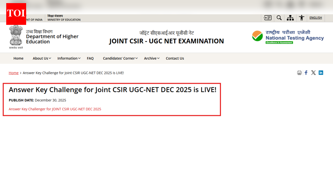 CSIR NET answer key 2025 for December session released: Direct link, objection details here