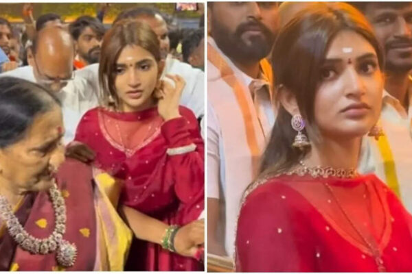 Sreeleela gets mobbed during Tirupati visit; actress shields grandmother amid crowd