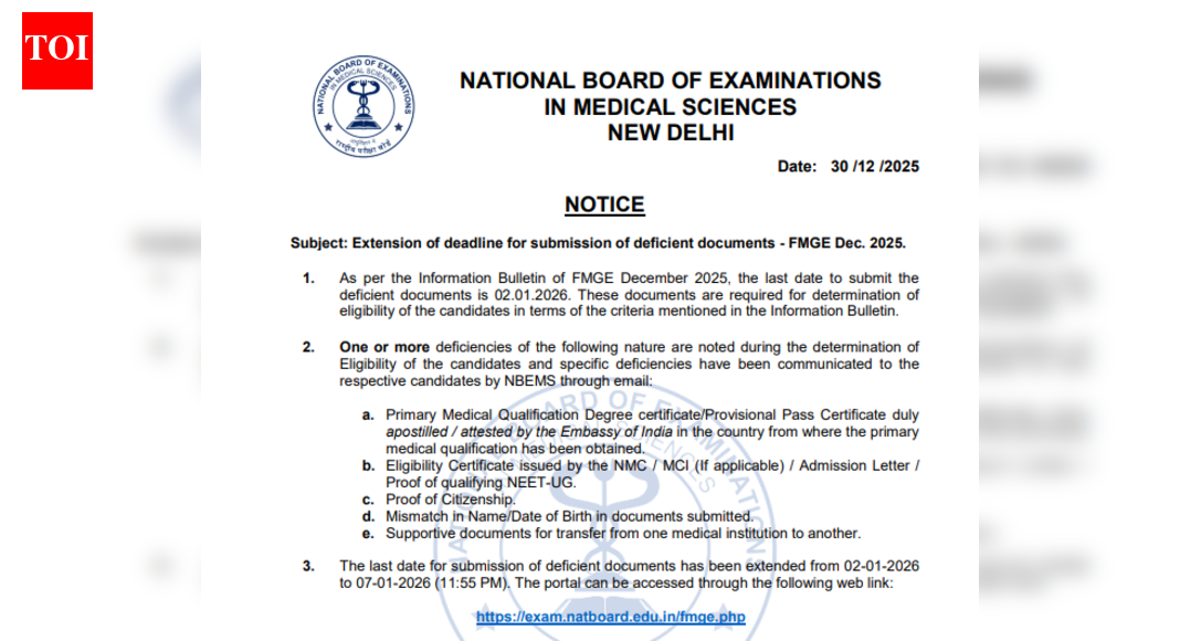 FMGE December 2025: NBEMS extends deficient document submission deadline to January 7; check details here