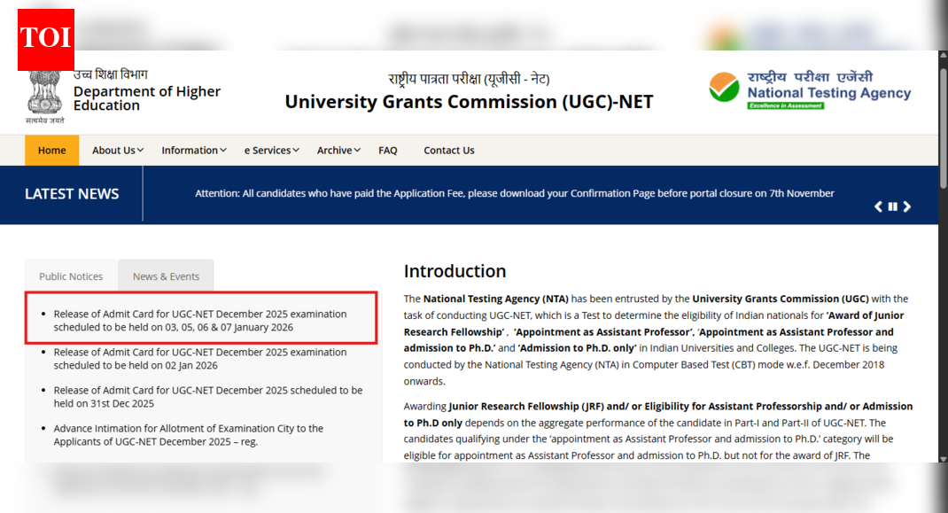 NTA UGC NET admit card 2025 released for exams scheduled from January 3 to 7: Direct link to download hall ticket here