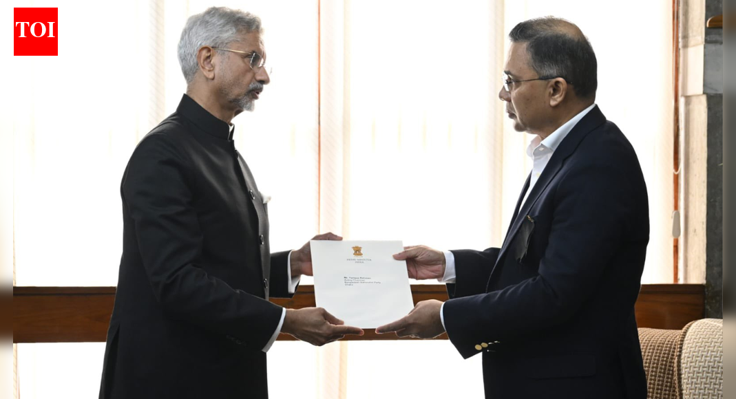 EAM Jaishankar meets BNP’s Tarique Rahman in Dhaka; hands PM Modi’s condolence letter (Picture credit: X/@DrSJaishankar) NEW DELHI: External affairs minister S Jaishankar on Wednesday handed over a personal letter from Prime Minister Narendra Modi to Bangladesh Nationalist Party (BNP) acting chairman Tarique Rahman during a meeting in Dhaka, as he conveyed India’s deepest condolences on the death of former prime minister and BNP chairperson Begum Khaleda Zia. The meeting took place shortly after Jaishankar arrived in the Bangladeshi capital to represent India at the funeral of the veteran leader.In a post on X, Jaishankar said he met Tarique Rahman, the eldest son of Khaleda Zia, soon after landing in Dhaka and handed over a personal letter from Prime Minister Narendra Modi. “Handed over to him a personal letter from Prime Minister @narendramodi. Conveyed deepest condolences on behalf of the Government and people of India,” he wrote, as per ANI.Jaishankar also underlined Khaleda Zia’s long-term influence on ties between the two countries. “Expressed confidence that Begum Khaleda Zia’s vision and values will guide the development of our partnership,” he added in the same post.Bangladesh’s High Commissioner to India, Riaz Hamidullah, said Jaishankar conveyed the condolences of the Indian people and government as Bangladesh mourns the loss of the former prime minister. In a post on X, Hamidullah said Jaishankar recognised Khaleda Zia’s contribution to democracy and expressed optimism about strengthening bilateral relations following Bangladesh’s democratic transition, with national elections scheduled for February 2026.Khaleda Zia, Bangladesh’s first woman prime minister, died on Tuesday at the age of 80 after a prolonged illness. A dominant figure in Bangladeshi politics for decades, she served three terms as prime minister and played a key role in restoring democracy after years of military rule.Her body was earlier brought to her Gulshan residence, Firoza, where family members and close relatives gathered to pay their last respects ahead of the funeral prayers. BNP Acting Chairman Tarique Rahman was present at the residence, seated quietly with a prayer book in his hands, according to ANI.The Namaz-e-Janaza for the former prime minister is scheduled to be held at 2 pm (local time) at Manik Mia Avenue, in the South Plaza of Bangladesh’s National Parliament Building. Chief Adviser Muhammad Yunus and other senior dignitaries are expected to attend. Following the prayers, Khaleda Zia will be laid to rest beside her husband, former president Ziaur Rahman, at his mausoleum in Sher-e-Bangla Nagar.India has confirmed official participation in the last rites. According to PTI, Jaishankar is representing the government and people of India at the funeral.Senior representatives from several South Asian countries, including Pakistan, Nepal, Bhutan, Sri Lanka and the Maldives, are also expected to attend.Bangladesh has declared a public holiday and a three-day period of state mourning. Security has been tightened for the funeral, with more than 10,000 police and Armed Police Battalion personnel deployed, and vehicular movement restricted along key routes, as per ANI.Prime Minister Narendra Modi earlier expressed deep sorrow over Khaleda Zia’s death, recalling his meeting with her in Dhaka in 2015 and extending condolences to her family and the people of Bangladesh, reported PTI. Tributes have also poured in from leaders and organisations across the world, reflecting Khaleda Zia’s enduring political legacy.About the AuthorTOI News DeskThe TOI News Desk comprises a dedicated and tireless team of journalists who operate around the clock to deliver the most current and comprehensive news and updates to the readers of The Times of India worldwide. With an unwavering commitment to excellence in journalism, our team is at the forefront of gathering, verifying, and presenting breaking news, in-depth analysis, and insightful reports on a wide range of topics. The TOI News Desk is your trusted source for staying informed and connected to the ever-evolving global landscape, ensuring that our readers are equipped with the latest developments that matter most.”Read MoreEnd of ArticleFollow Us On Social MediaVideosArmy Trains Village Defence Guards In J&K In Automatic Rifles, Self-Defence | WatchLeT Deputy Saifullah Kasuri Admits India Hit Terror Camps, Threatens Kashmir After Op Sindoor StrikeTwist in Osman Hadi Murder Case: Prime Accused Blames Jamaat From Dubai, Clears India’s Role‘Remove 10-Minute Delivery Option’: Gig Workers Launch Nationwide Strike On New Year’s EvePM Modi Says 2025 Marked by India’s Commitment to ReformsHasina Extradition Demand May Redefine India Bangladesh Ties Journalist Flags Tarique Rahman’s Plans”To Build Peace That Lasts”: China Claims Credit for India-Pakistan Conflict, Follows TrumpSecurity Forces Launch Cordon-And-Search Operations In Kishtwar, Doda and PoonchJaishankar To Attend Khaleda Zia’s Funeral In Dhaka Amid Strained India-Bangladesh TiesDRDO Successfully Tests Pinaka Long-Range Guided Rocket In Odisha, To Be Inducted In Indian Army123Photostories10 weird new year rituals you won’t believe existHow to make street-style Egg Chowmein for New Year eve partyChennai’s Underground Push: TBM Melagiri Punches Through Beneath Perambur’s Railway MazeThe science of longevity: Building a longer and healthier life one habit at a timeFrom Akshaye Khanna’s FA9LA memes to Ram Charan’s ‘Peddi’ dance and the Coldplay kiss-cam moment: How 2025 turned pop culture into a nonstop viral loopHow the right words can turn mistakes into learning momentsFrom Jamaica’s J-type diabetes to WHO’s reversal: A long-ignored form of diabetes gets official recognitionTV child actors who changed careers later: Erik Per Sullivan, Angus T. Jones, Ben Hyland, and morePM Modi’s 2025: Key moments that shaped the year – in pictures5 manifestations to do on January 1 for a wealthy and successful 2026123Hot PicksSaudi Strike YemenPAN-Aadhaar link statusBank holiday New YearGold rate todayIncome Tax RefundBahrain Golden Visa 2025Bank Holidays DecemberTop TrendingJustin Thomas Net WorthLebron JamesCardi BAlex Rodriguez and Jaclyn Cordeiro Net WorthStefon DiggsCaitlin ClarkMatthew Stafford vs Drake MVPWest Bengal SIR DeathJake Paul and Jutta Leerdam Net WorthWorld Fourth Largest Economy