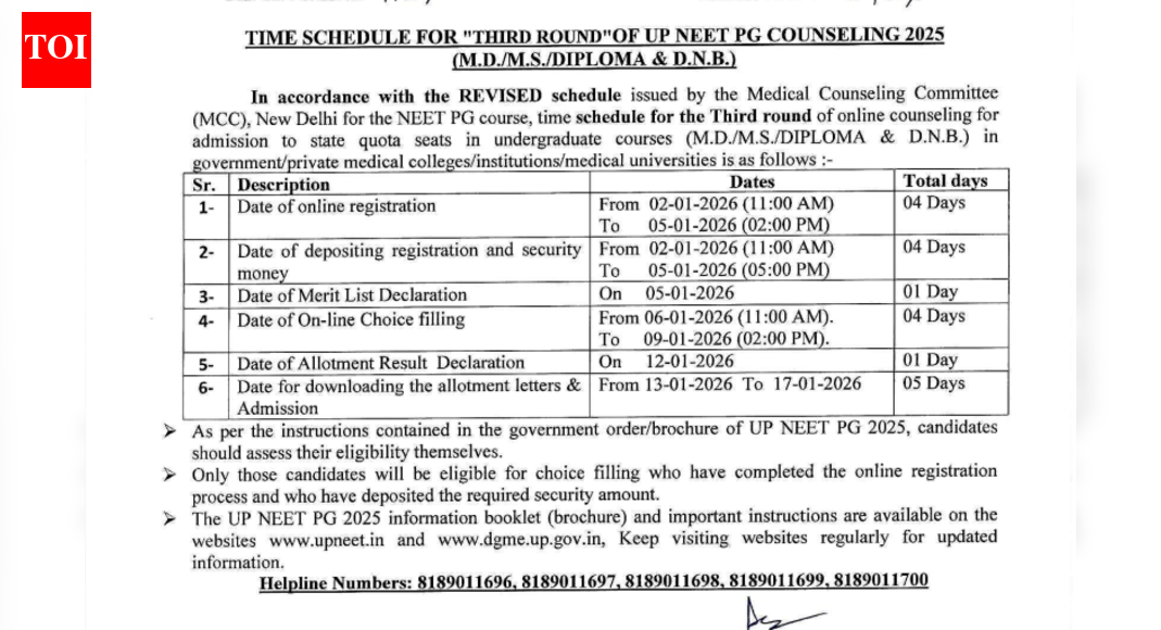 UP NEET PG counselling 2025 round 3 schedule released; registration begins on this date: Check details here