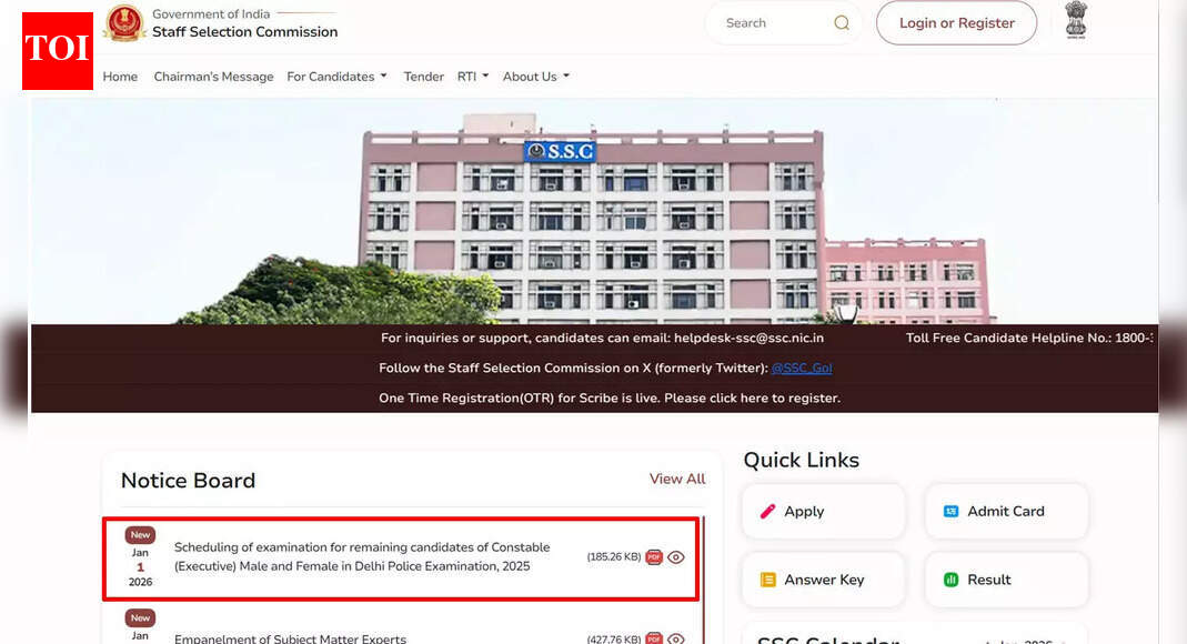 SSC schedules Delhi Police Constable Exam 2025 for remaining candidates on 4–6 January; check details here