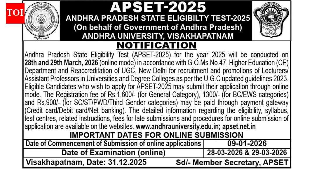 APSET 2025 notification released by Andhra University; check key dates, eligibility, application process details here