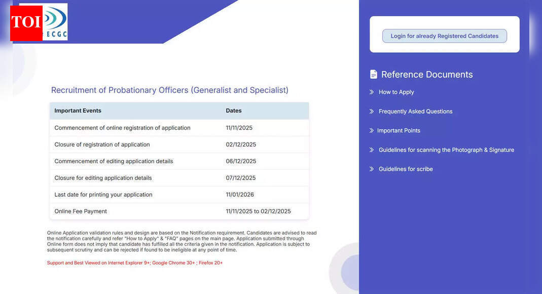 ECGC PO admit card 2025-26 released at ecgc.in for Jan 11 exam: Download here