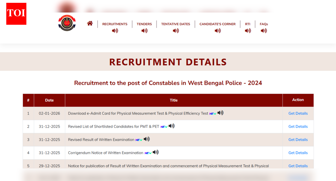 WB Police admit card 2025 for PET and PMT released: Direct link, steps to download here