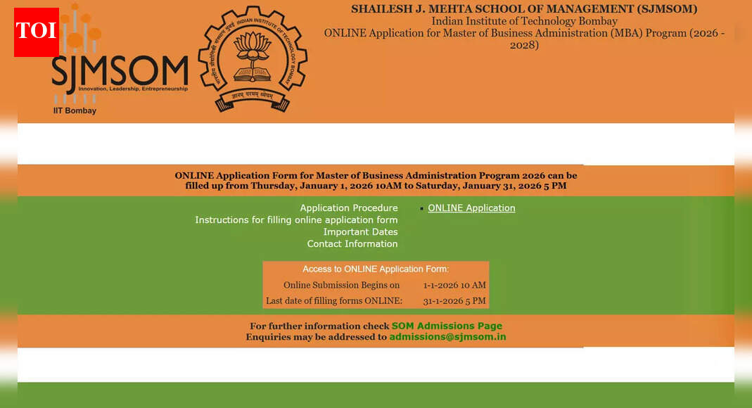 IIT Delhi and IIT Bombay MBA admissions 2026 open with CAT 2025 scores; direct links and eligibility details here