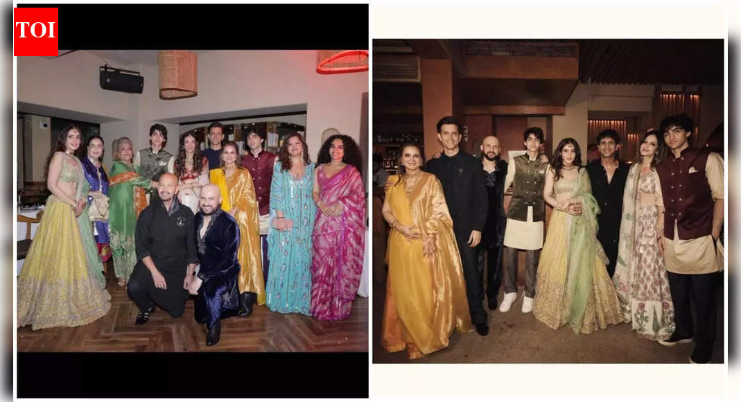 Hrithik Roshan, Saba Azad and sons Hrehaan-Hridhaan join Sussanne Khan and Arslan Goni in family pictures from Eshaan Roshan-Aishwarya Siingh wedding