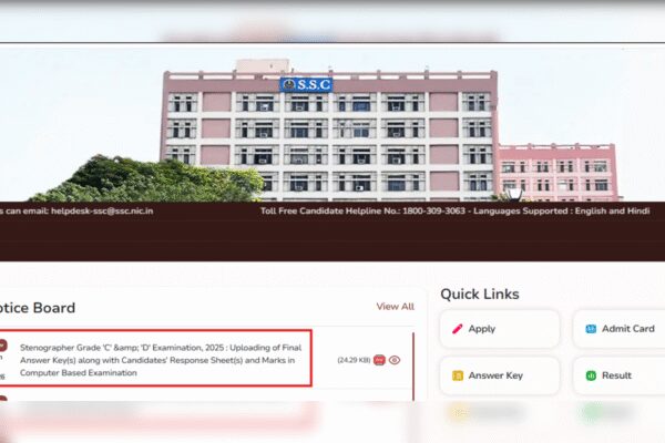 SSC Stenographer Grade C and D final answer key, response sheets released at ssc.gov.in: Direct link to download here