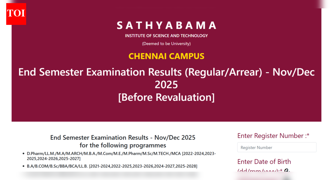 Sathyabama University result 2025 released at sist.sathyabama.ac.in: Direct link to download here