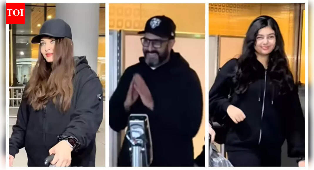 Aishwarya Rai, Abhishek Bachchan and Aaradhya Bachchan are all smiles on their return home after New York getaway – WATCH