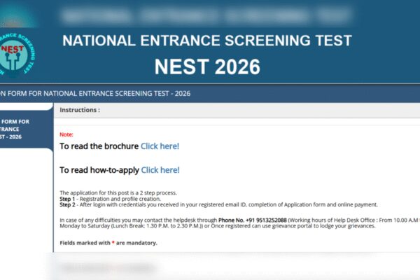 NEST 2026 registration window opens at nestexam.in: Check direct link to apply here