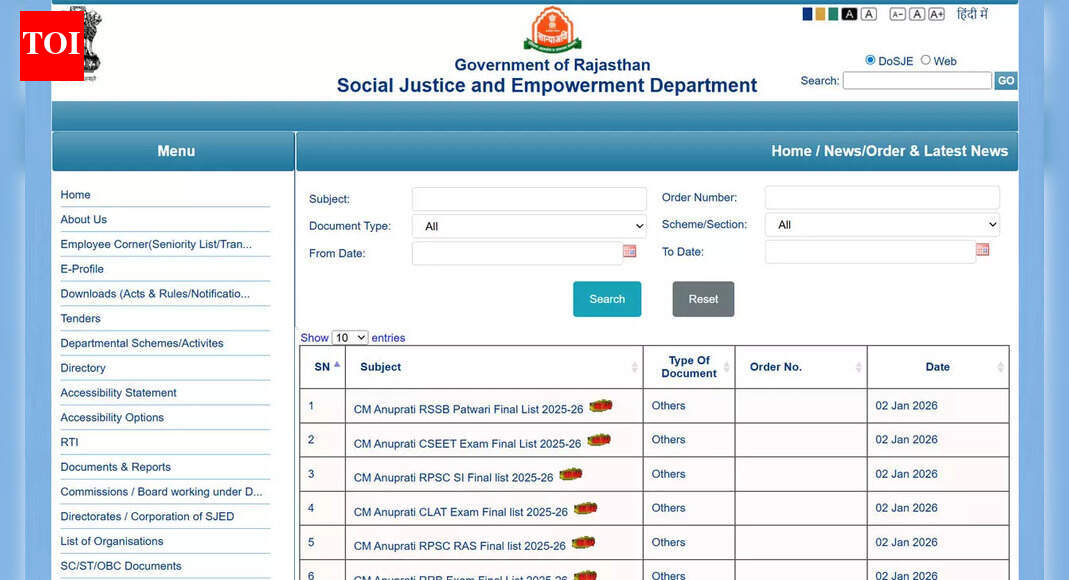 Rajasthan CM Anuprati Yojana merit list 2025-26 out at sje.rajasthan.gov.in, download exam-wise results here