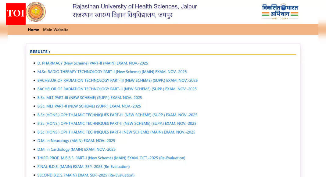 RUHS Result: Rajasthan Health University D Pharmacy, M.Sc., B.Sc., Ophthalmic Techniques and DM results 2025 out at ruhsraj.org.in; download here