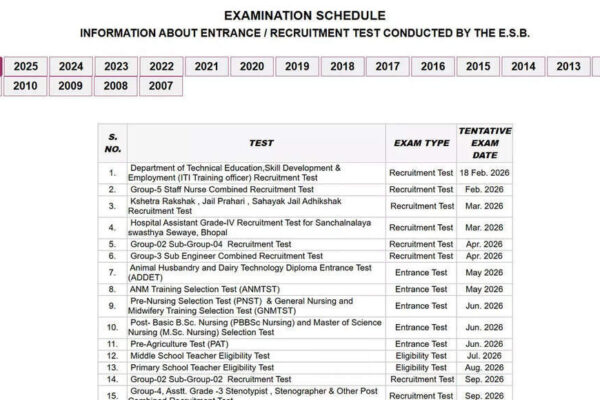 MPESB Exam Calendar 2026 released with recruitment, entrance and eligibility test schedule; download here