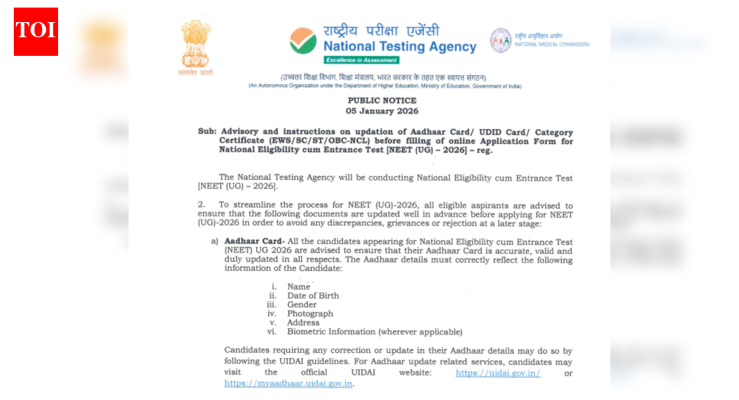 NEET UG 2026: NTA issues document advisory ahead of registrations; check official notice here