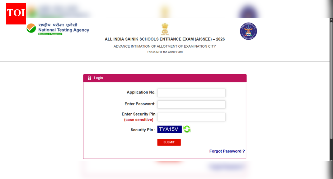 AISSEE 2026 city intimation slip released for January 18 exam: Check where and how to download