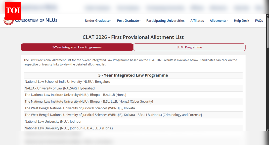 CLAT 2026 counselling: First seat allotment list released at consortiumofnlus.ac.in; direct link to download here