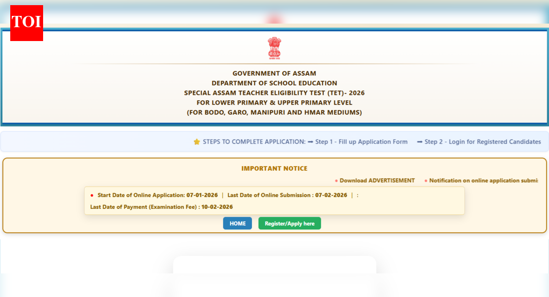 Special Assam TET 2026 notification released for Lower and Upper Primary level: Check direct link, registration details