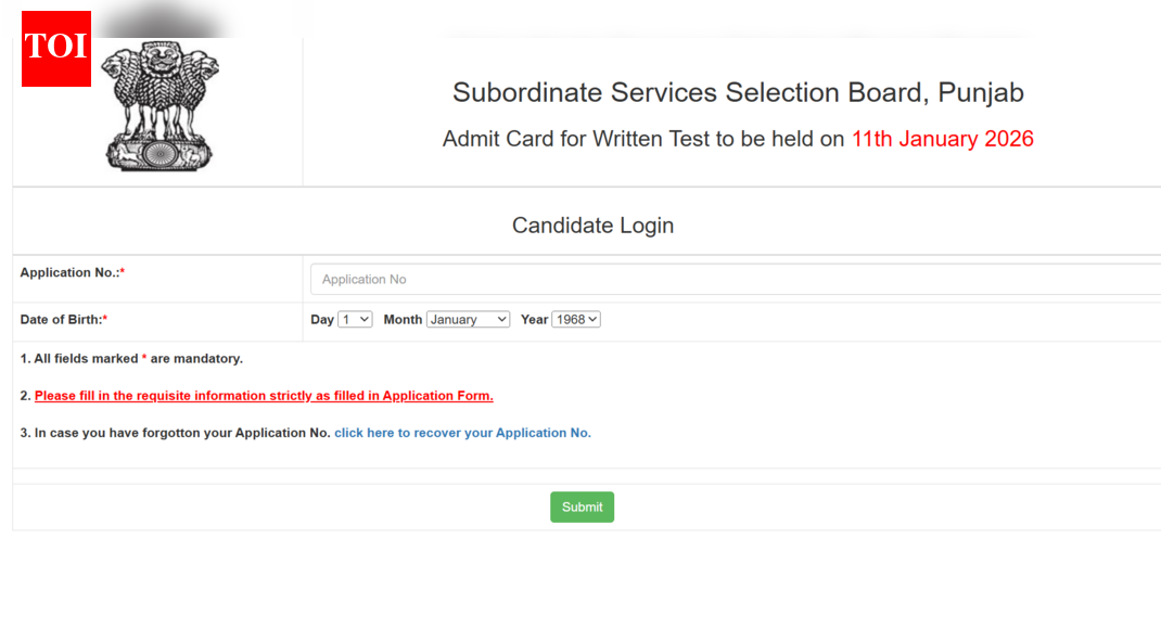 PSSB Jail Warder admit card 2026 released at sssb.punjab.gov.in: Direct link to dowload hall tickets here