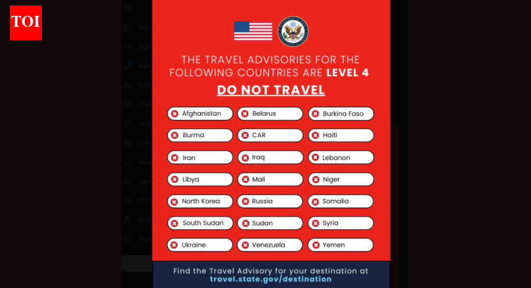 US issues highest ‘Level 4 – Do Not Travel’ warning for over 20 countries: See full list |