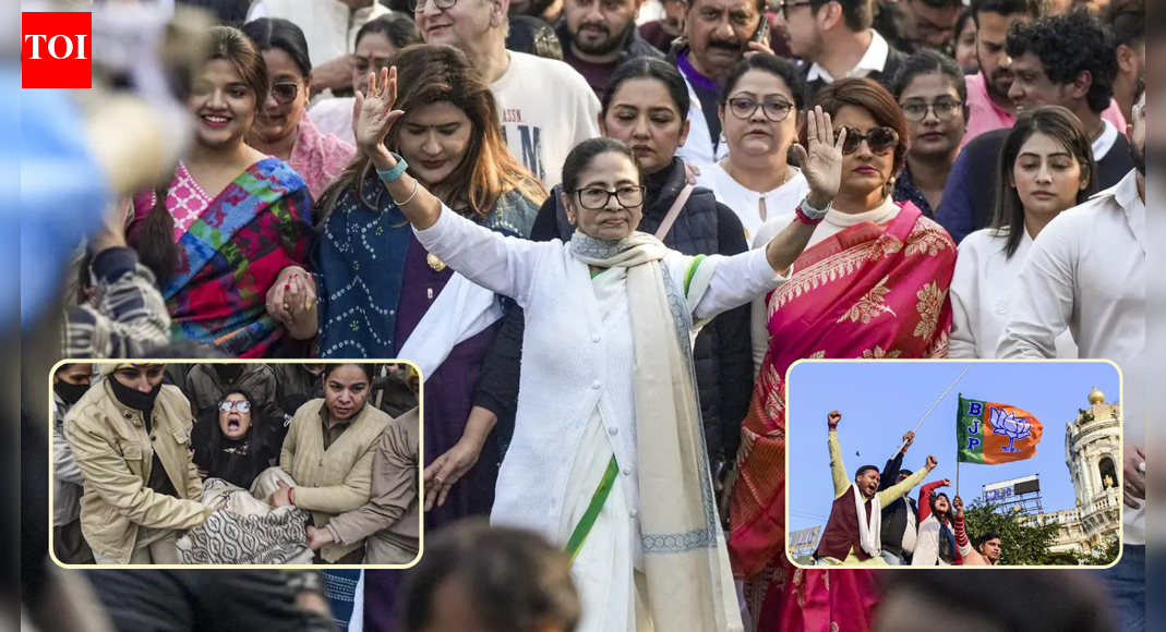 NEW DELHI: West Bengal’s political temperature spiked on Friday as chief minister Mamata Banerjee led a street protest in Kolkata against the Enforcement Directorate, as she accused the BJP-led Centre of misusing central agencies ahead of the polls.To sum up the incidents in the last two days, ED raided political consultancy firm I-PAC, accused Mamata of interrupting and disrupting raids, matter was taken to high court, Calcutta HC adjourned amid “large-scale commotion”, the Bengal CM took to streets, while the BJP accused her acting “like a mafia”.The showdown followed the detention of several Trinamool Congress MPs in Delhi over protests against an ED raid, setting the stage for a fast-moving political and legal confrontation in the state.Mamata protests against ED; BJYM protests against MamataMamata Banerjee led a Trinamool Congress (TMC) march in south Kolkata against the Enforcement Directorate’s searches linked to political consultancy firm I-PAC.Addressing a rally in Kolkata, she defended her interference during the ED raids on Thursday and accused the agency of attempting to “steal” TMC’s data.”What I did yesterday was nothing wrong; they tried to steal my party’s data,” she said.Banerjee walked from the 8B Bus Stand area towards Hazra More, flanked by senior ministers, MPs, MLAs and party workers, sloganeering crowds accused the BJP-led Centre of “misusing central agencies for political vendetta,” projecting TMC’s street strength ahead of the 2026 Assembly polls. Parallel protests erupted as the BJP’s youth wing, the Bharatiya Janata Yuva Morcha (BJYM), staged counter-agitations against her.The Bengal CM also lodged two FIRs against the agency over raids at I-PAC office and the residence of its chief Prateek Jain on Thursday.The complaints, along with the TMC’s plea in the Calcutta HC against the ED, are seen as escalating the standoff between the two sides, following dramatic scenes in Kolkata where the chief minister appeared at the raid locations and was accused of taking away “key documents” and electronic devices from the premises.What happened at Calcutta HC?The Calcutta HC, which was scheduled to hear the cases related to ED raids witnessed “unmanageable chaos” inside the courtroom, eventually leading to adjournment of hearing.Justice Suvra Ghosh, before whom the matter was listed, postponed the hearing until January 14 and exited the courtroom after repeated appeals to those not associated with the petitions to vacate the premises went unheeded, PTI reported.In its writ petition, the TMC urged the court to intervene and prevent the ED from the “prejudice, misuse and dissemination” of data seized during the searches, while the agency approached the bench alleging obstruction of its investigation and sought a transfer of the probe into Thursday’s events to the CBI.Political row eruptsFollowing the drama, a political row erupted as the BJP leaders targeted Mamata for her action during the raids and termed her party TMC regime as “Tanashahi Mamata Congress government”.”The TMC, the Tanashahi Mamata Congress government, has become synonymous with anarchic lawless jungle raj. The West Bengal Governor has now received dire death threats. Mamata Banerjee’s vandalistic misconduct, obstructing and scuttling the due process of law, smacks of an anxious attempt to cover up corruption…” ANI quoted BJP national spokesperson CR Kesavan said.BJP MP Ravi Shankar Prasad also targeted the CM’s actions and accused her of “snatching away” documents from ED during raids.”There are a lot of suspicious circumstances surrounding the barbaric action of Mamata Benerjee,” he said.TMC MPs protests, Delhi Police detains themSeveral Trinamool Congress (TMC) MPs were detained in Delhi while protesting outside the home ministry against what they alleged was the Centre’s misuse of central probe agencies. The Delhi Police forcibly evicted the parliamentarians from the area, lifting and dragging them away after they refused to disperse, citing rules that prohibit protests outside the home ministry. The MPs were taken to Parliament Street Police Station and released later in the afternoon.Holding placards and raising slogans against the ED, MPs including Derek O’Brien, Mahua Moitra, Satabdi Roy, Kirti Azad, Saket Gokhale, Bapi Haldar, Pratima Mondal and Sharmila Sarkar attempted to enter Kartavya Bhavan, which houses the home ministry. When stopped at the gate, they staged a sit-in protest before being forcibly removed by police. Videos showing MPs being pushed and carried into a police bus circulated widely on social media and were shared by the TMC.Why is TMC opposing ED raids?I-PAC, a political consultancy firm, has political data of TMC. West Bengal is set to go to polls this year. The party accused the probe agency of attempting to “steal” the data during raids.”It is our property where ED came in to do robbery. All our election data is in the I-PAC office. Just before the elections, they came to tamper with our information. If someone comes into your house to rob you, then you are within your rights to go and protect your property. We have every right to protect our property, else ED will take it and give it to the BJP,” TMC MP Mahua Moitra said.The Bengal CM also accused the ED of trying to confiscate the party’s internal data and election strategy during the searches.She described the raids as an act of “political vendetta” and accused the Centre of misusing central agencies to harass and intimidate opposition parties. TMC leaders have argued that I-PAC, which handles the party’s political consultancy as well as its IT and media operations, was being targeted to access sensitive internal material.What happened during ED raids at I-PAC offices?The Enforcement Directorate carried out searches on Thursday at the Salt Lake office of political consultancy firm I-PAC and the Kolkata residence of its founder and director, Pratik Jain, as part of a money-laundering probe linked to the alleged coal scam. Searches were also conducted at other locations in West Bengal and Delhi.According to the ED, CM Mamata Banerjee entered Jain’s Loudon Street residence during the raid and later the I-PAC office, despite requests not to interfere with proceedings under the Prevention of Money Laundering Act (PMLA).”However, volating all law and order, Mamata Banerjee, with the aid of police personnel, forcibly took possession of all digital devices along with key incriminating documents from the possession of the authorised officer and left the premises around 12.15pm,” PTI reported quoting the writ petition of the federal probe agency.The agency alleged that she, with the help of police personnel, took away digital devices and “key incriminating documents,” forcing officials to terminate the search for security reasons without completing any seizures.About the AuthorTOI News DeskThe TOI News Desk comprises a dedicated and tireless team of journalists who operate around the clock to deliver the most current and comprehensive news and updates to the readers of The Times of India worldwide. With an unwavering commitment to excellence in journalism, our team is at the forefront of gathering, verifying, and presenting breaking news, in-depth analysis, and insightful reports on a wide range of topics. The TOI News Desk is your trusted source for staying informed and connected to the ever-evolving global landscape, ensuring that our readers are equipped with the latest developments that matter most.”Read MoreEnd of ArticleFollow Us On Social MediaVideosPM Modi To Host German Chancellor Merz In Gujarat As India-Germany Ties Enter Strategic Phase’PM Modi-Trump Held 8 Calls In 2025′: India Rejects Lutnick’s Claim On Stalled Trade AgreementThe Day CBI Arrested Indira Gandhi And Sonia’s Pasta Maker That May Have Saved The Day For CongHow US Pulled Off A Mission Defining Security Operation For Jaishankar During Government ShutdownVenezuelan Oil For India? US Offer Comes With Conditions As Pressure Grows Over Russian CrudeShashi Tharoor Praises Nehru’s Democracy Role, Admits 1962 Errors, Accuses BJP Of Blame PoliticsJaishankar Sends ‘Bad Neighbour’ Pakistan On Anti-India Rant Again, Calls Operation Sindoor Reckless’No Call From PM Modi’: Trump Aide Lutnick’s Shocker On India-US Trade Deal Amid Tariff Threats‘India Can Balance A Chaotic World’: French President Macron On BRICS, Multipolarity, Power Politics‘India Will Not Be Anybody’s Vassal’: French President Macron’s Remark During Jaishankar Meet123Photostories’Parasakthi’: Five reasons to watch the Sivakarthikeyan, Ravi Mohan, and Sreeleela starrer on big screens’Bhaag Milkha Bhaag’, ‘English Vinglish’ to ‘Manjhi’ Bollywood’s best motivational movies to keep you committed to your new year resolutions5 Hulu horror dramas for some spine-chilling experience5 infamous roads where people are known to disappear without a trace12 non-vegetarian dishes from Indian cities to keep you warm during wintersKatrina Kaif-Vicky Kaushal, Kiara Advani-Sidharth Malhotra to Parineeti Chopra: Celebrity newborn reveals are getting more thoughtfulThis Kaal Bhairav Avatar Protects You Based on Your Birth DateBengaluru airport space shift pushes bus commuters to costly cabs‘Barfi!’, ‘Fashion’, and ‘Mary Kom’: A look at Priyanka Chopra’s most memorable performancesPrada makes chai-inspired perfume: 7 times food became a part of high fashion123Hot PicksTrump Mexico NewsTrump Denmark NewsGold rate todayBengaluru newsCigarette price hikePublic holidays January 2026Bank Holidays JanuaryTop TrendingCandace OwensTommy Fleetwood and Clare Fleetwood Net WorthTravis KelceICE Shooting VictimSarfaraz KhanRic Flair Net Worth in 2025Patrick Mahomes InjuryUnion BudgetWPL Live ScoreStefon Diggs