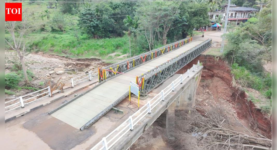 First India-assisted Bailey Bridge opens in cyclone-hit Sri Lanka NEW DELHI: The first Bailey Bridge built under India’s assistance package to cyclone-hit Sri Lanka has been opened for traffic, restoring a key road link between the island nation’s Central and Uva provinces, the Indian mission in Colombo said on Sunday.The 100-foot bridge was constructed by the Indian Army and inaugurated on Saturday by Indian High Commissioner to Sri Lanka Santosh Jha, along with Sri Lanka’s deputy minister of transport Prasanna Gunasena and deputy minister of education and higher education Madhura Senevirathne. The Indian High Commission said the bridge re-establishes an essential transport corridor for passenger movement, the supply of essential goods and local economic activity in the region.‘Restoring connectivity – the first Bailey Bridge under Indian Assistance Package for Post-Ditwah Reconstruction opened for traffic,’ The Indian High Commission said in a post on X.The mission said four Bailey Bridge sets, weighing about 228 tonnes in total, were airlifted to Sri Lanka aboard four C-17 Globemaster aircraft, along with an engineering task force of 48 Indian Army personnel. Over 15 additional Bailey Bridges are scheduled to be constructed in the coming weeks to restore connectivity across affected areas.According to the Indian mission, the bridge marks the start of the implementation of India’s 0 million reconstruction package announced after Cyclone Ditwah struck Sri Lanka in November, triggering widespread flooding and landslides and killing more than 600 people. The package, announced during external affairs minister S Jaishankar’s visit, includes 0 million in concessional lines of credit and 0 million in grants, reported news agency PTI.Another Bailey Bridge on the Kandy–Ragala Road is expected to be installed soon. India had launched Operation Sagar Bandhu on November 28 to provide relief, recovery assistance and restore connectivity in Sri Lanka, including the supply of medicines and the setting up of field hospitals.India is also assisting Sri Lanka Railways in the reconstruction of the cyclone-damaged Northern Railway Line from Mahawa Junction to Omanthai. The project, to be executed by IRCON International Limited, includes new bridges and a modern signalling system, with services expected to be fully restored before the Sinhala and Tamil New Year on April 14, as per PTI.About the AuthorTOI News DeskThe TOI News Desk comprises a dedicated and tireless team of journalists who operate around the clock to deliver the most current and comprehensive news and updates to the readers of The Times of India worldwide. With an unwavering commitment to excellence in journalism, our team is at the forefront of gathering, verifying, and presenting breaking news, in-depth analysis, and insightful reports on a wide range of topics. The TOI News Desk is your trusted source for staying informed and connected to the ever-evolving global landscape, ensuring that our readers are equipped with the latest developments that matter most.”Read MoreEnd of ArticleFollow Us On Social MediaVideosUkrainian Envoy Hails PM Modi As Global Leader, Praises Ukraine Peace EffortsChirag Paswan Hits Out At Tejashwi Yadav Over ‘People Lost In Democracy’ commentIndia’s Reform Express Accelerates Growth and Investment, Says PM ModiAmit Shah Confident BJP Will Form Government In Kerala In 2026, Vote Share ClimbingOwaisi Blames Congress, Hits Out at UAPA After SC Denies Bail To Umar Khalid‘Some Historians, Politicians Tried To Whitewash History Of Invaders’: PM Modi Hits Out In Somnath‘Hijab-Clad PM’ Row: Owaisi’s ‘Tubelight’ Jab At Himanta Sarma Over ‘Only Hindu PM’ RemarksRSS Chief Mohan Bhagwat Calls For Hindu Unity, Says India Will Lead World In 20–30 YearsPM Modi Offers Prayers At Somnath Temple, Witnesses Grand Drone Show & Fireworks At Swabhiman ParvIndia-EU FTA: Piyush Goyal Wraps Up Brussels Visit; Push To Accelerate Trade Deal Talks123PhotostoriesCute parenting moments of Kareena Kapoor and Saif Ali KhanInside Nupur Sanon and Stebin Ben’s stylish Christian weddingLohri 2026: 11 must-try Punjabi dishes to celebrate Lohri‘The Raja Saab’: Educational qualification of the star cast10 things 90s kids begged their parents for, that Gen Z will be shocked even existed7 baby girl names inspired by Indian holy places that parents secretly love8 countries around the world most famous for their wildlifeSamantha Ruth Prabhu’s timeless saree looks that redefine elegance9 traditional Kashmiri non-vegetarian dishes to try this winter seasonChennai on track: First Metro trial run links Porur and Vadapalani, Phase II dream gathers speed123Hot PicksTrump tariffsUS Supreme CourtGold rate todayBengaluru newsCigarette price hikePublic holidays January 2026Bank Holidays JanuaryTop TrendingUS Border Petrol Agent ShootCanada Immigration Applications 2026Kim KardashianVanessa BryantTrump TariffsConnor McDavidNFL PlayoffsJustin HerbertWPL Live ScoreFortnite Updates