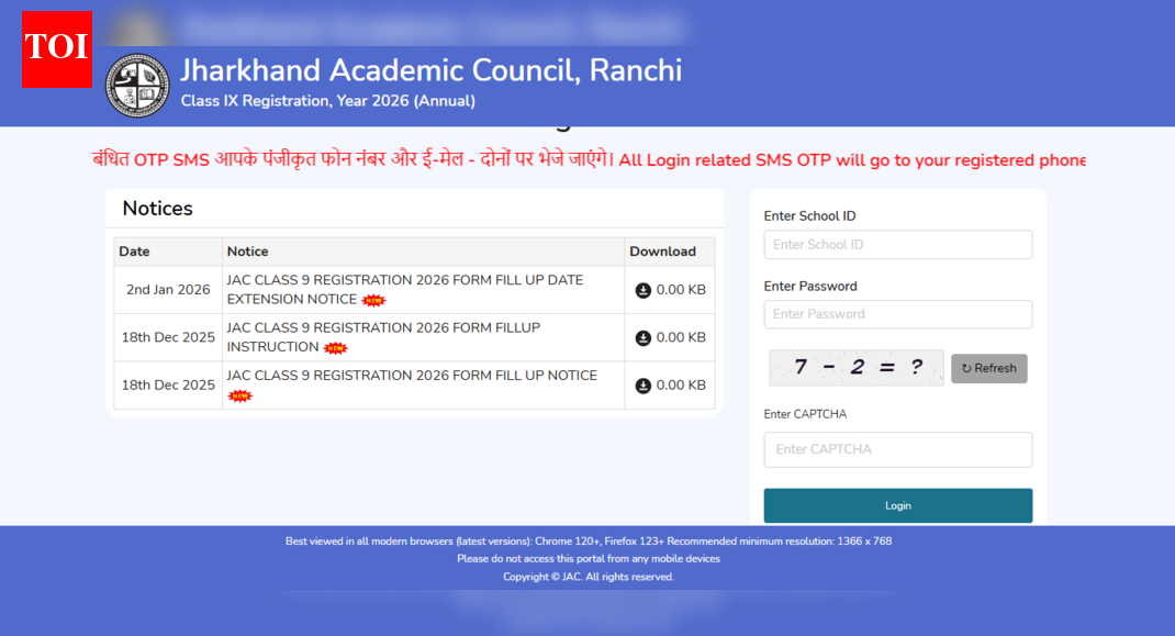 JAC class 9 registration 2026 ends today: Direct link, steps to register without late fee here