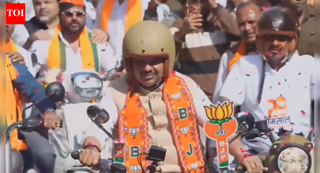 Maharashtra civic polls: Devendra Fadnavis rides Royal Enfield during Mahayuti roadshow in Nagpur – watch