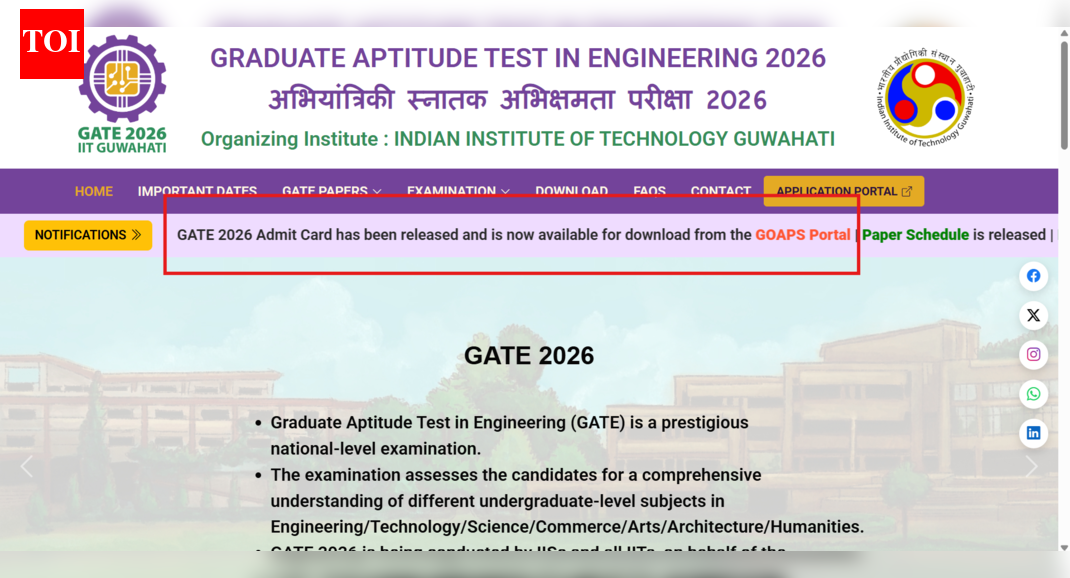 GATE 2026 admit card released at gate2026.iitg.ac.in: Direct link to download hall ticket, important exam day guidelines here