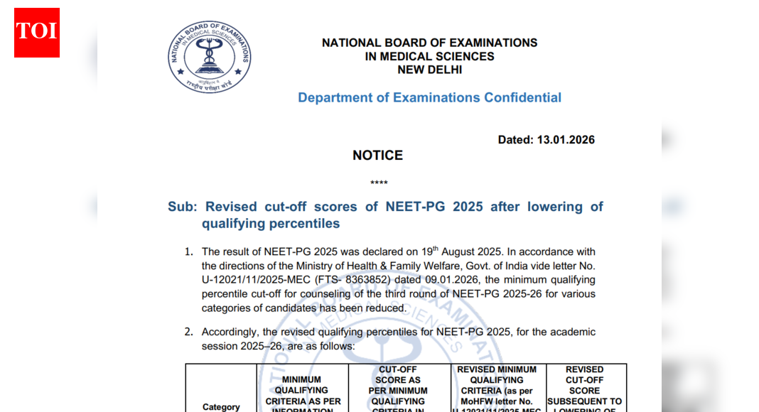 MCC NEET PG Round 3 counselling 2025 qualifying percentile lowered: Check revised cut-off scores here