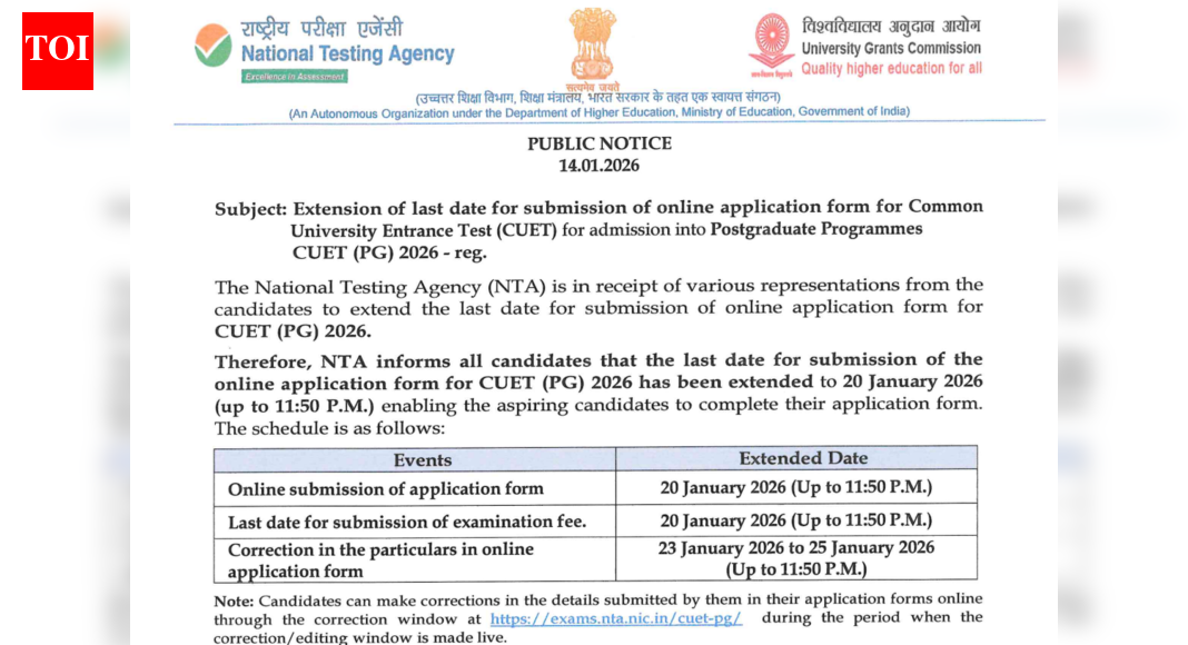 CUET PG 2026 registration deadline extended: Check the last date and direct link to apply here