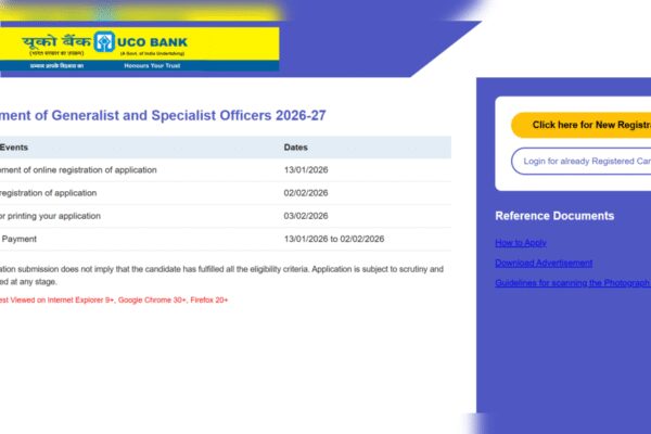 UCO Bank SO recruitment 2026-27: Registration window opens for 173 posts; direct link to apply here