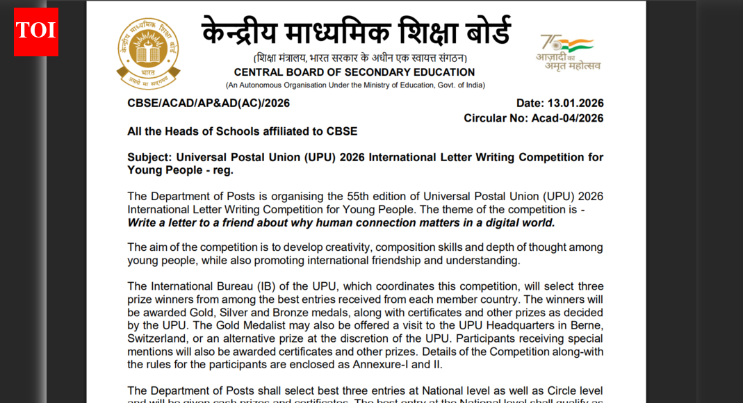 CBSE invites schools to join UPU 2026 international letter writing competition: Check details here