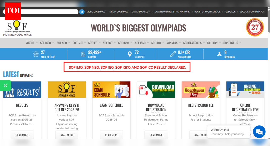 SOF IMO result 2025-26 released at sofworld.org: Check direct link to download here