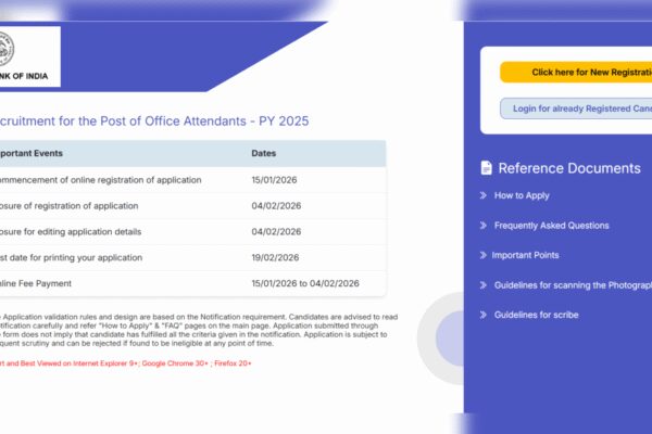RBI Office Attendant recruitment 2026: Registration window opens for 572 posts; direct link to apply here